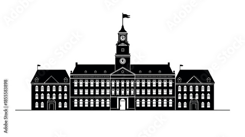 Classic silhouette of a grand public building with a clock tower
