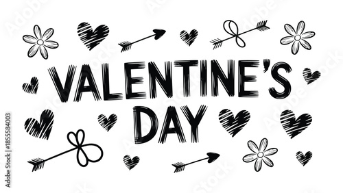 Valentine's Day Doodle: Whimsical illustrations, featuring hearts, arrows, and flowers, add playful charm to celebrate the day of love.