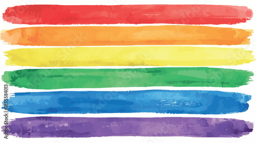 Vibrant rainbow stripes painted with watercolor on white background
