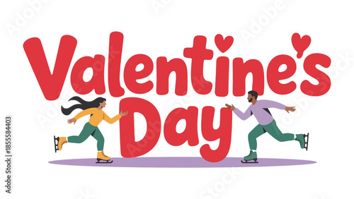 Valentine's Day Skating: Celebrate the essence of love with a captivating illustration of a couple skating gracefully, hand-in-hand, against a backdrop of a warm Valentine's Day greeting.