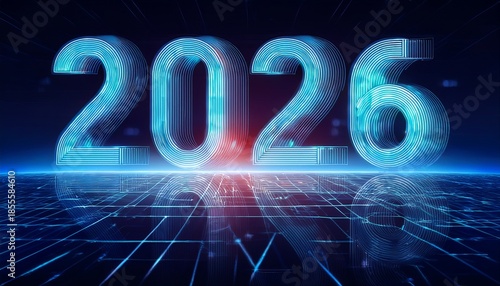 A glowing neon 2009 new year sign shines bright against a black night background in this 3d holiday illustration celebrating a happy new date