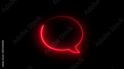 Red neon light speech bubble silhouette on black background glow