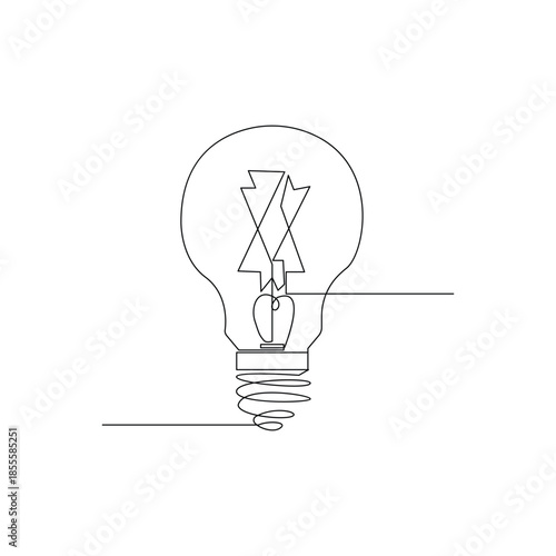 Minimalist electric bulb one line drawing for inspiration sign