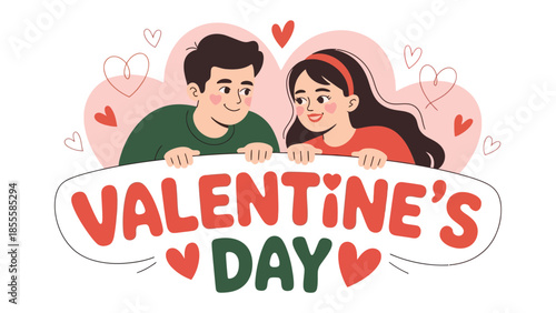 Valentine's Day Illustration: A charming illustration captures the essence of Valentine's Day with a loving couple. Featuring the message of Valentine's day.
