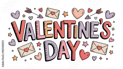 Valentine's Day Celebration: Festive illustration celebrating love with hearts, arrows, and envelopes. Expressing affection with a cheerful composition.