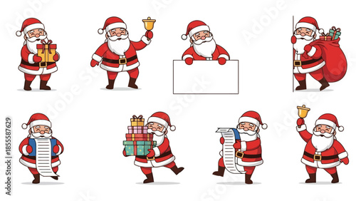 Festive Santa Claus Collection Delightful Illustrations of Santa in Various Poses for Christmas Cheer