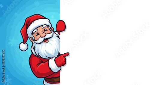 Santa Claus Pointing Holiday Illustration with Blank Space for Text or Message