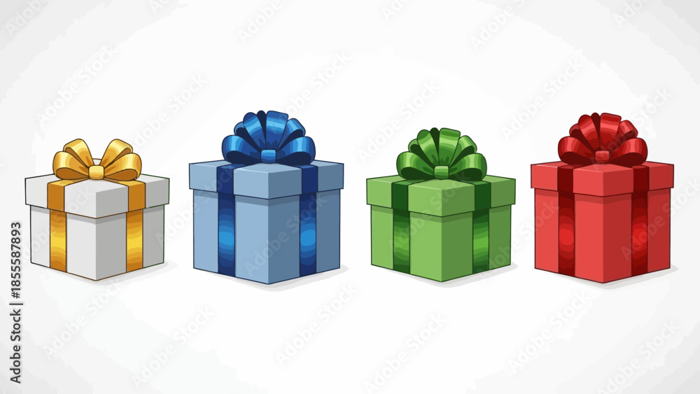 Fototapeta premium Festive Row of Gift Boxes with Colorful Bows - Celebratory Vector