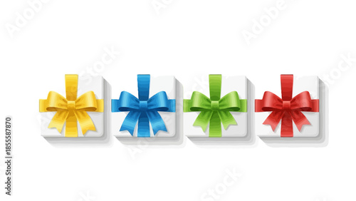 Colorful Gift Boxes with Bows in a Row Perfect for Presents, Celebrations, and Special Occasions