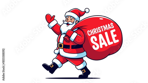 Santa Claus carrying a sack with the words Christmas Sale.