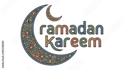 Ramadan Kareem Illustration: An elegantly crafted illustration to commemorate the holy month of Ramadan, showcasing a crescent moon adorned with intricate patterns.