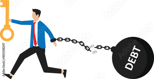 Debt free or freedom for pay off debts, loan or mortgage, solution to solve financial problem, savings or investment to break free concept
