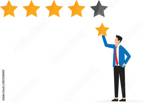 Customer feedback 5 stars rating and best quality, excellence high performance evaluation,reputation and satisfaction concept
