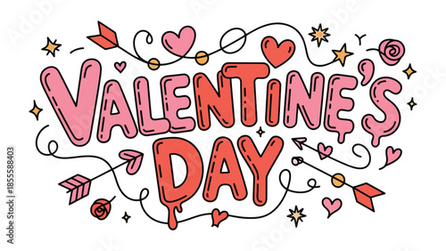 Valentine's Day graphic elements: A whimsical illustration of Valentine's Day elements with delightful shapes and festive decor, conveying a warm and joyous holiday spirit.