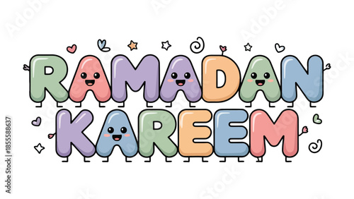Ramadan Kareem Illustration: Colorful, whimsical lettering spells out Ramadan Kareem, evoking a sense of festive celebration and shared joy during the holy month.