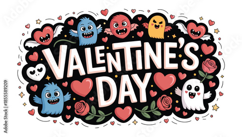 Valentine's Day Illustration: A vibrant and whimsical illustration announces the arrival of Valentine's Day, complete with charming characters, hearts.