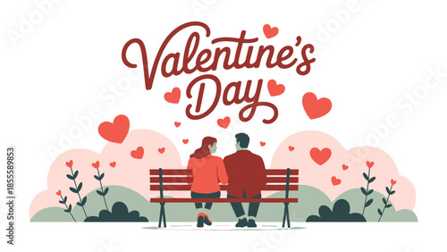 Love's Embrace: A couple shares a tender moment on Valentine's Day. Under a canopy of blooming hearts and delicate flowers, they are silhouetted, representing togetherness, love and romance. 