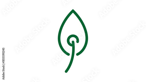 Green Leaf Line Art Icon Isolated on White Background, Symbolizing Nature and Ecology