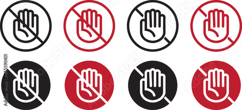 Don't touch vector icons set. Do not enter sign with hand
