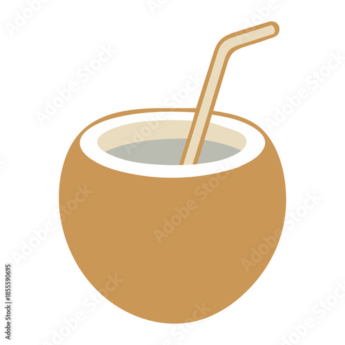 Coconut Drink Color Vector Icon for Tropical Beverage, Beach Vacation and Healthy Lifestyle Design