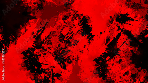 red and black abstract grunge splatter texture with dramatic paint splash blood-like drips and distressed overlay background