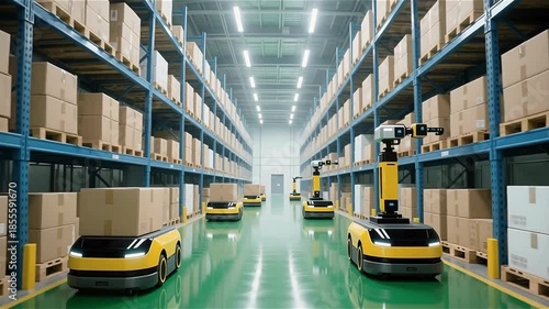 Modern Autonomous Warehouse Robot in a High Tech Logistics Facility