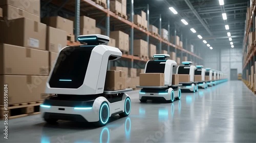 Modern Autonomous Warehouse Robot in a High Tech Logistics Facility