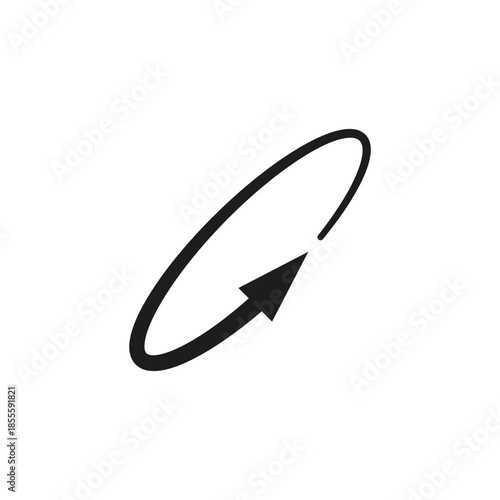 Semicircular rounded arrow. Vector illustration. The semi circle curved long arrow moves in a circular trajectory and path.