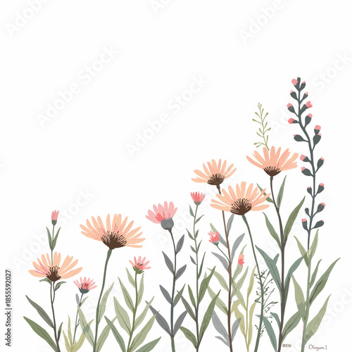 Charming Wildflower Arrangement in Gentle Pastel Tones, Botanical Floral Design