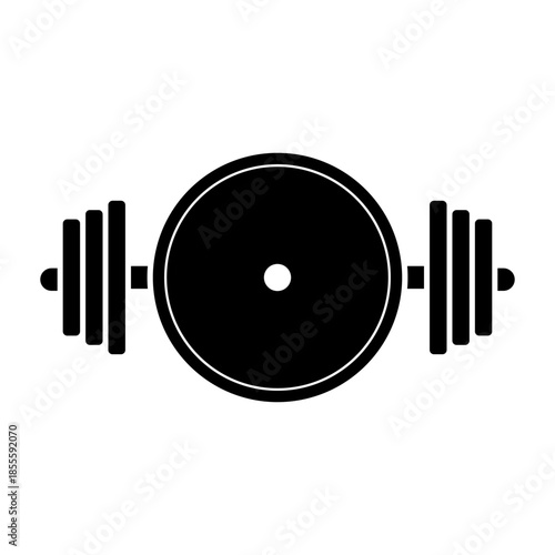 Weight plate or barbell disc with barbell. Vector logo design template.