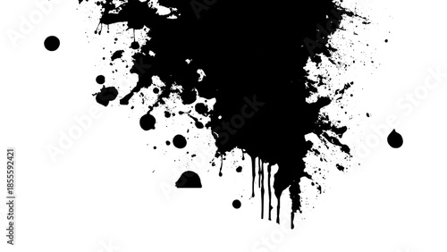 black ink splatter abstract grunge texture with dynamic paint splash and drips on white background vector