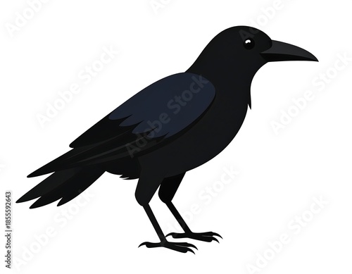 Stylized, cartoon-like crow on white backdrop, simple illustration
