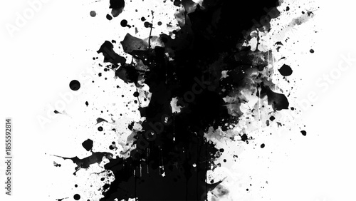 black ink splatter abstract grunge texture with dynamic paint splash and drips on white background vector