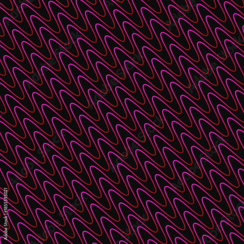Vibrant pink and purple neon wavy lines on black background, abstract graphic pattern