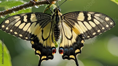 Monarch butterfly emerging from chrysalis, metamorphosis in nature