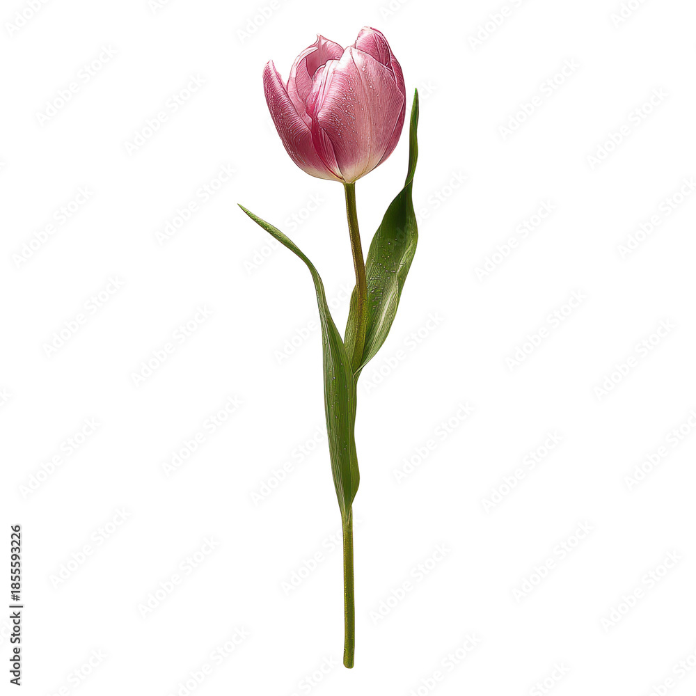 Fototapeta premium Tulip pink stem isolated on transparent background