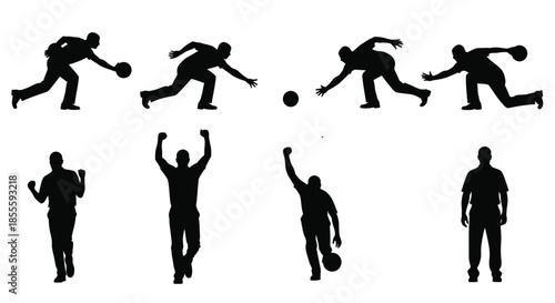 Dynamic Bowling Player Silhouettes: Action, Release, and Celebration Poses for Sports and Recreation Design