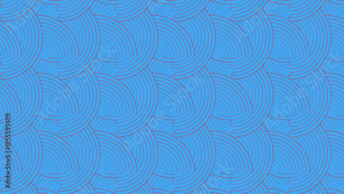 modern retro blue circular geometric seamless pattern abstract background with concentric arcs and bauhaus inspired design