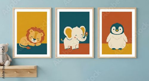Cute cartoon animal nursery art prints for a child's room decor