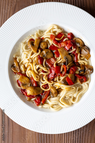 Close-Up of Mushroom Noodles