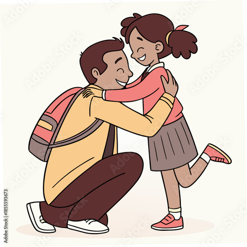 Father hugging daughter after she returns from school