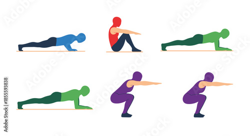 Vector illustrations showcasing a variety of fitness exercises for a healthy lifestyle