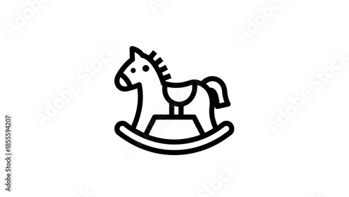 Simple Line Art Icon of a Rocking Horse Toy.
