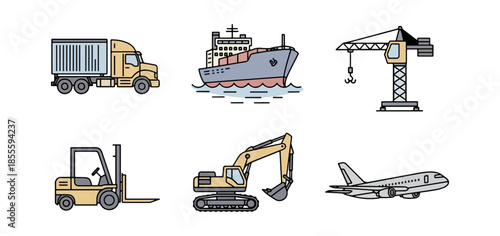 Transportation vehicles illustrations commercial and industrial flat icons