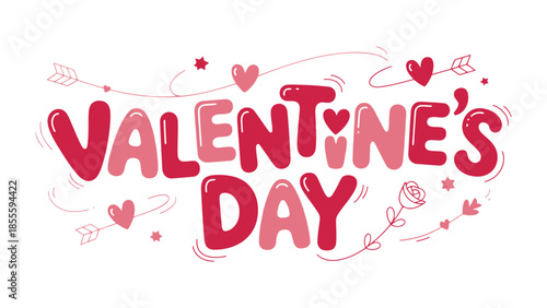 Valentine's Day Greeting: An artistic rendering spells out the joyous Valentine's Day message, surrounded by love-themed icons like hearts, roses, and Cupid's arrows.