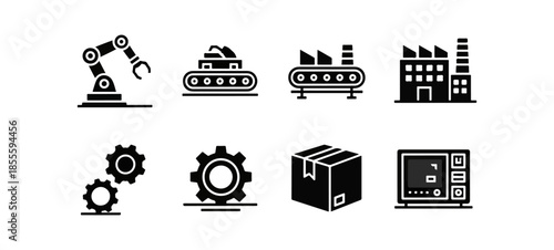 Abstract icon set of various objects on black background