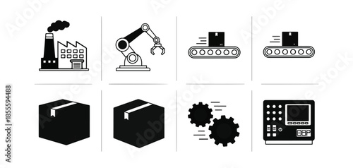 Industrial automation concepts factory robot production line vector illustration