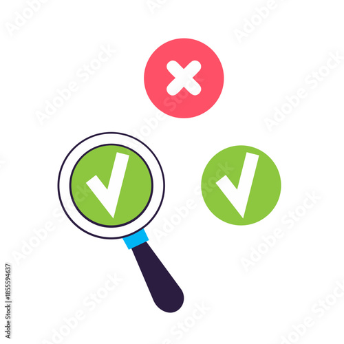 Inspection lens. Approvals with a magnifying glass, vector illustration