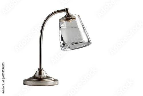 Sleek modern desk lamp with unique glass shade holding water and a visible bulb