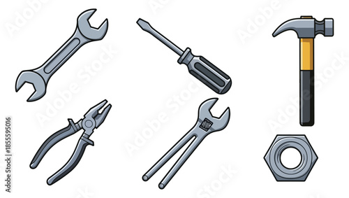 Collection of hand tools on black background for construction and repair